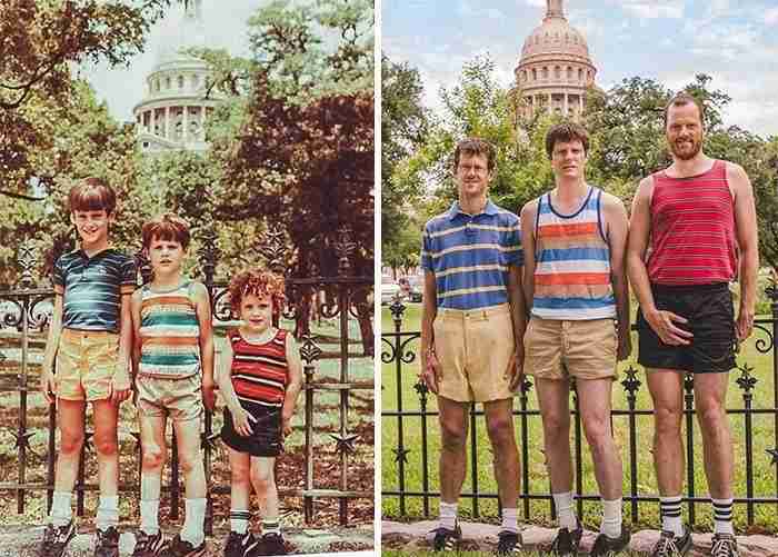 1984 And 2013. 29 Years Later, My Brothers And I Recreated Our Family Vacation Photo At The Texas State Capitol