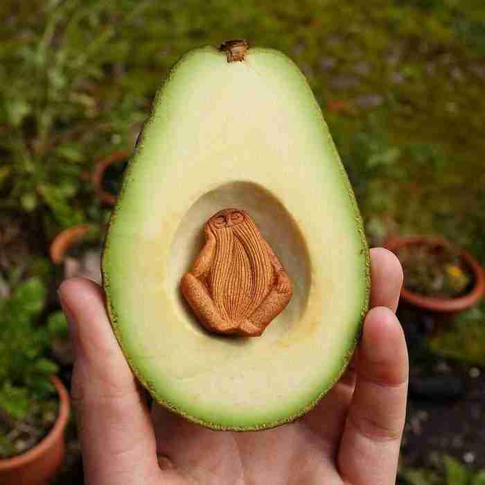 Most People Throw Away Avocado Pits, But This Artist Carves Them Into Magical Forest Creatures