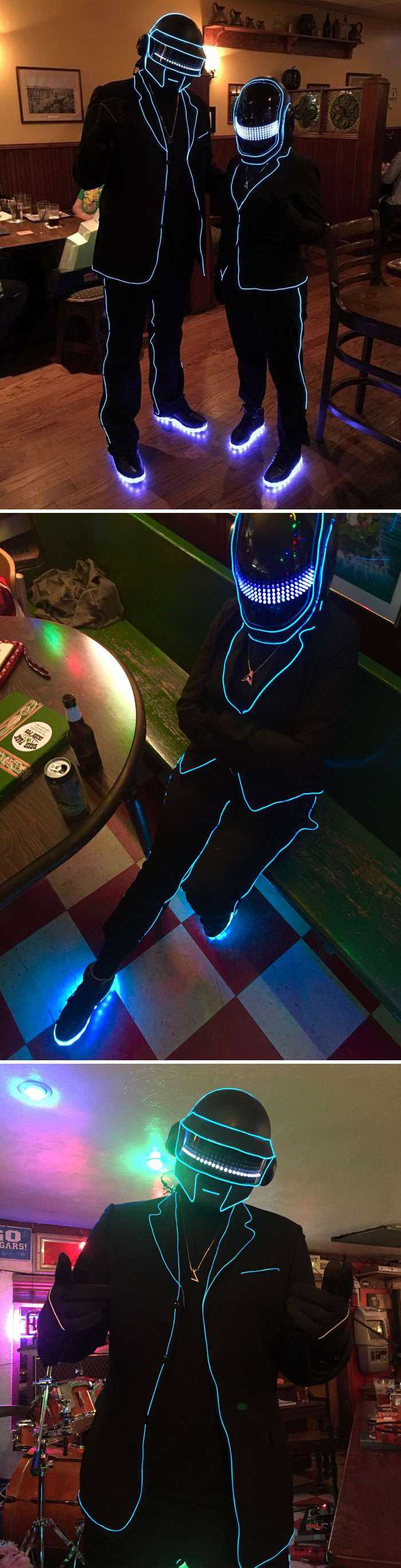 Mi esposa y yo disfrazados de Daft Punk