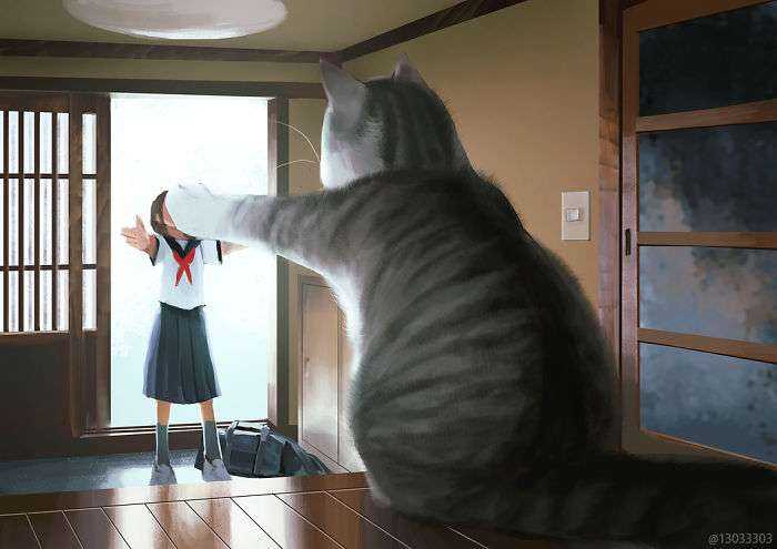 Japanese Illustrator Imagines A World Where Humans Live Among Giant Animals (30 Pics)