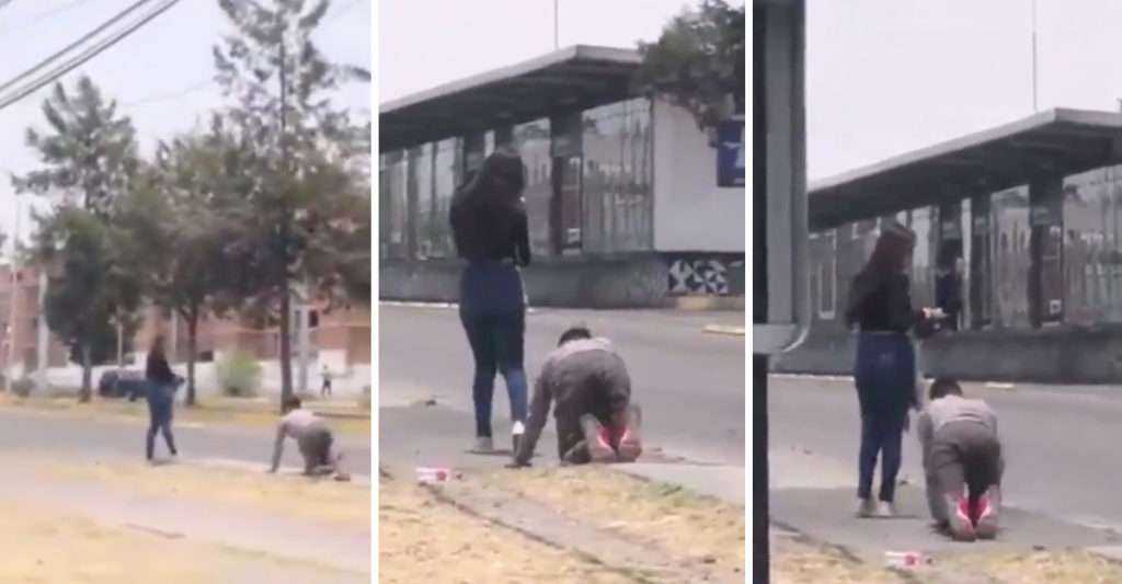 joven se arrastró por el suelo en plena calle buscando el perdón de su