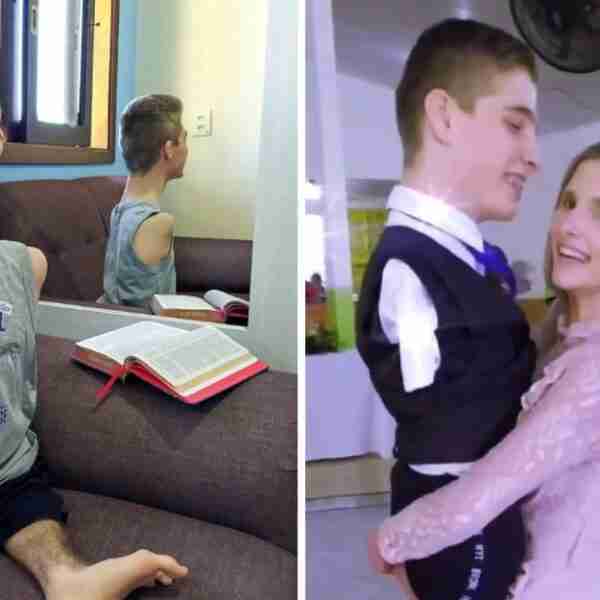 Muchacho que nació sin brazos celebró sus 15 años y agradeció a su madre. Es su apoyo incondicional