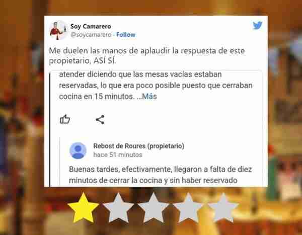 La respuesta del dueño de un restaurante a una reseña de 1 estrella