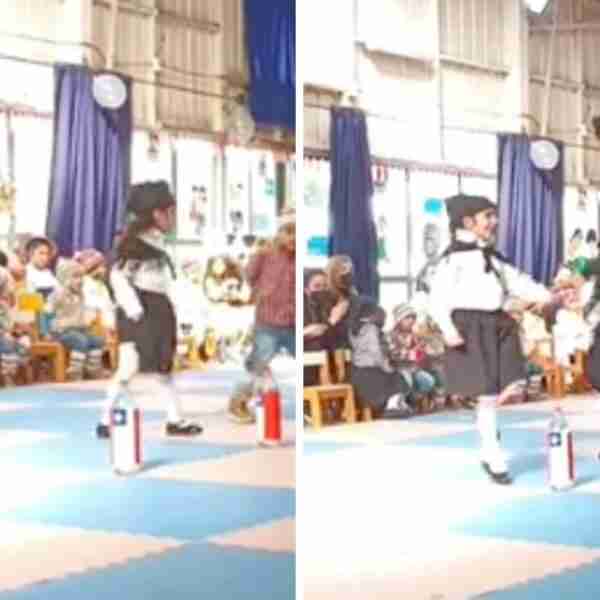 Padre entró a apoyar a su hija que bailaba sola durante una actividad de la escuela. Sonrió al verlo