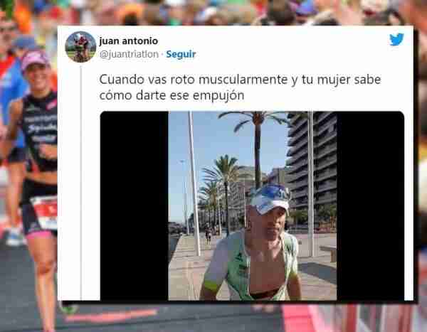 Se viraliza la «peculiar» forma que tiene una mujer de animar a su marido durante un ironman