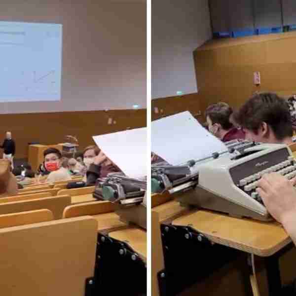 Profesor prohibió las laptops en su clase y un alumno llevó una máquina de escribir. Se las ingenió