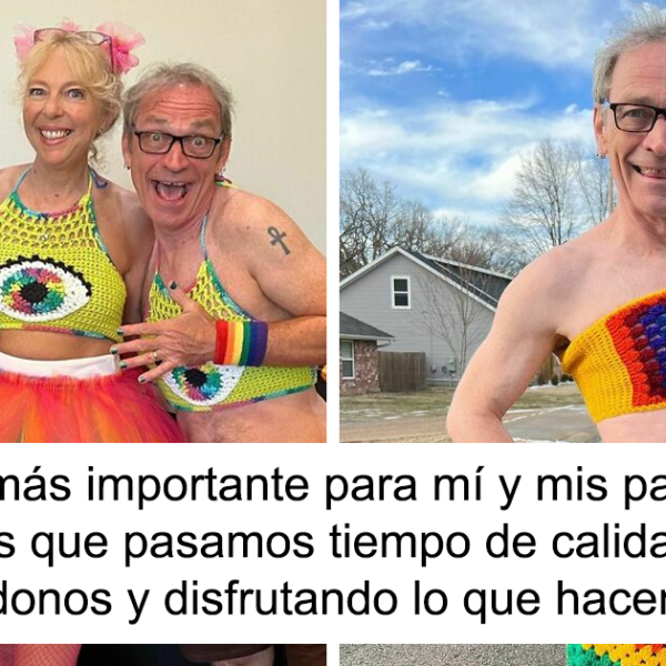 Esta familia se lo pasa genial ayudando a su hija a vender prendas de ganchillo, ¡y su padre es quien mejor luce!