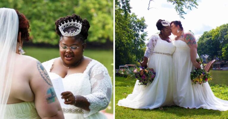 Lesbian couple ties the knot in an intimate ceremony after their parents decline to attend, proving they only need each other.